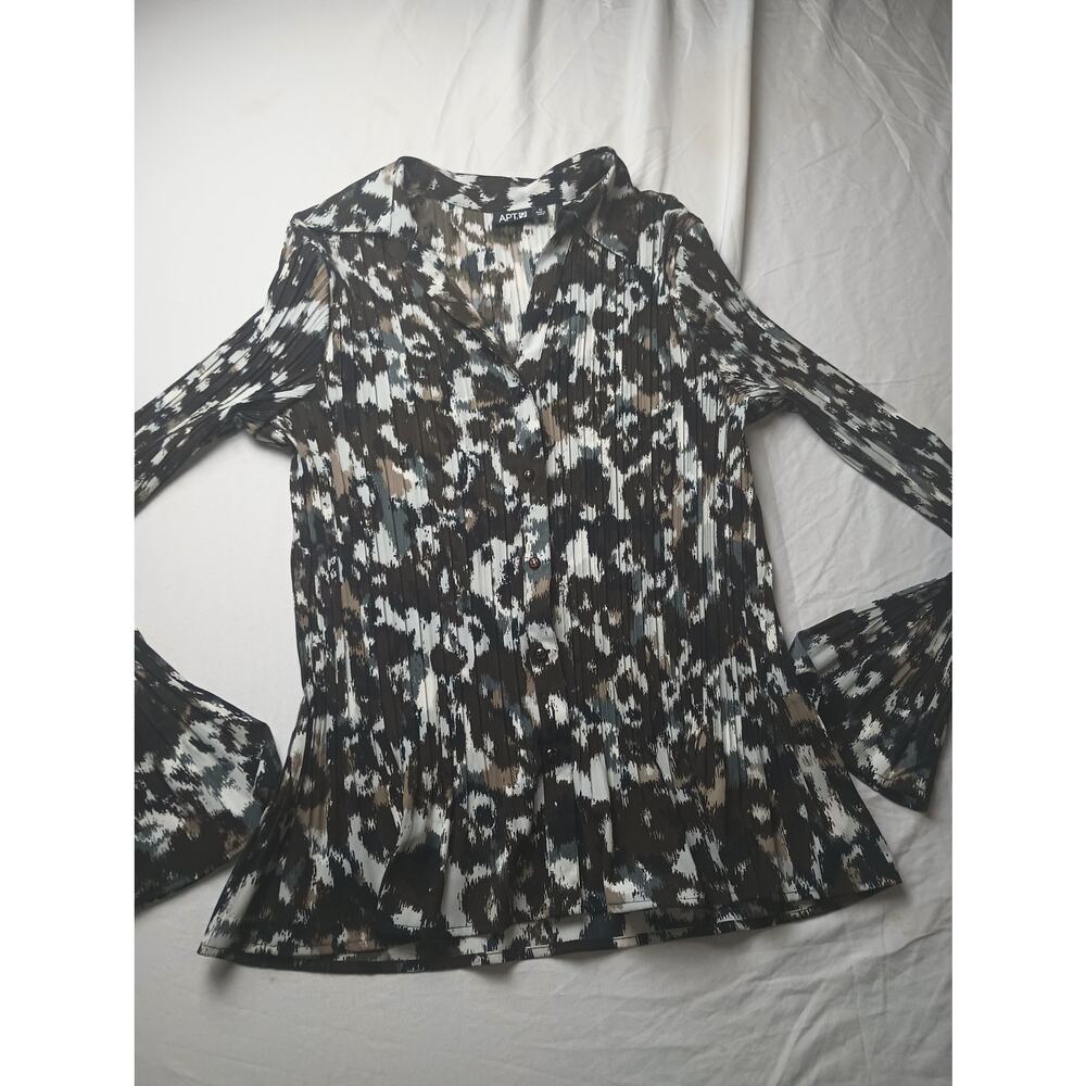 Apt 9 Vintage Animal Print Button Up Blouse Top Crinkle Long‎ sleeve Women  XL